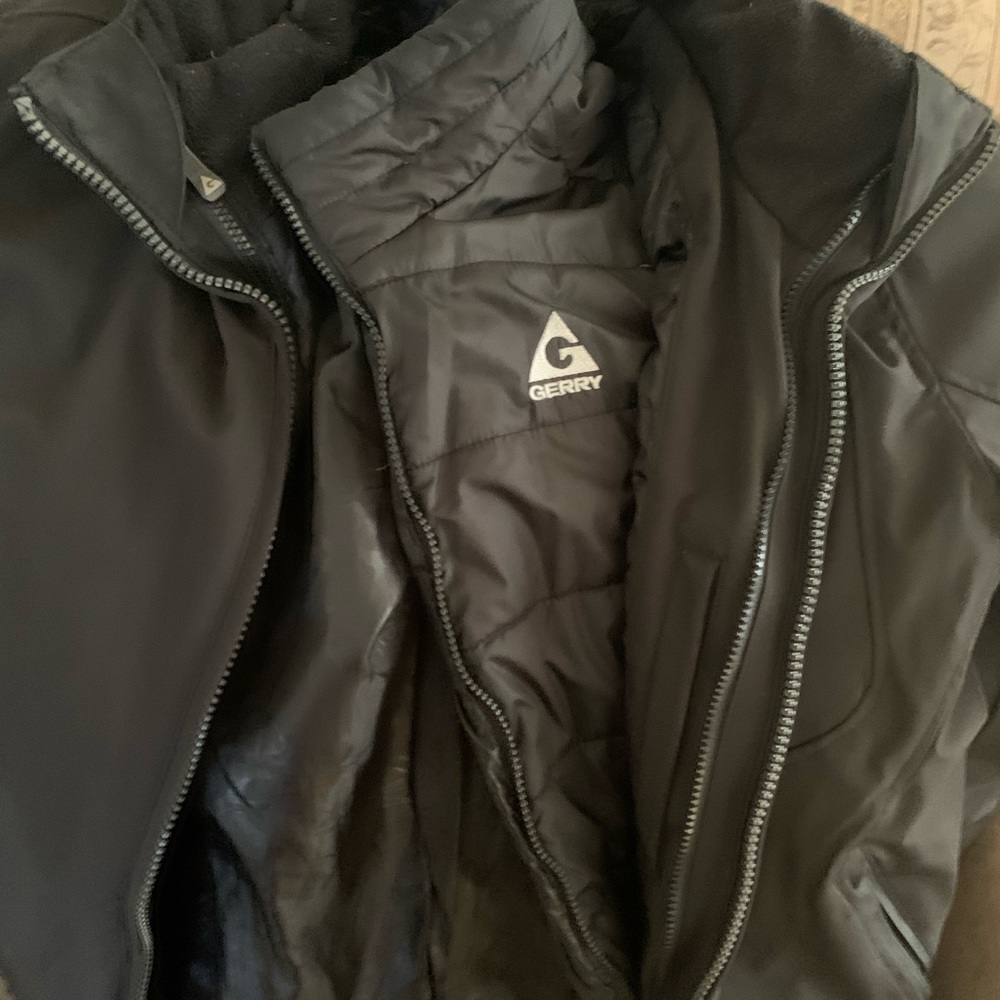 Black winter coat Med. two piece, soft shell and outer shell. like new. - Picture 2 of 6